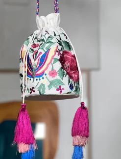Bolso pochette seda bordada blanco