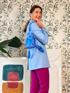 Bolso pochette seda bordada azul