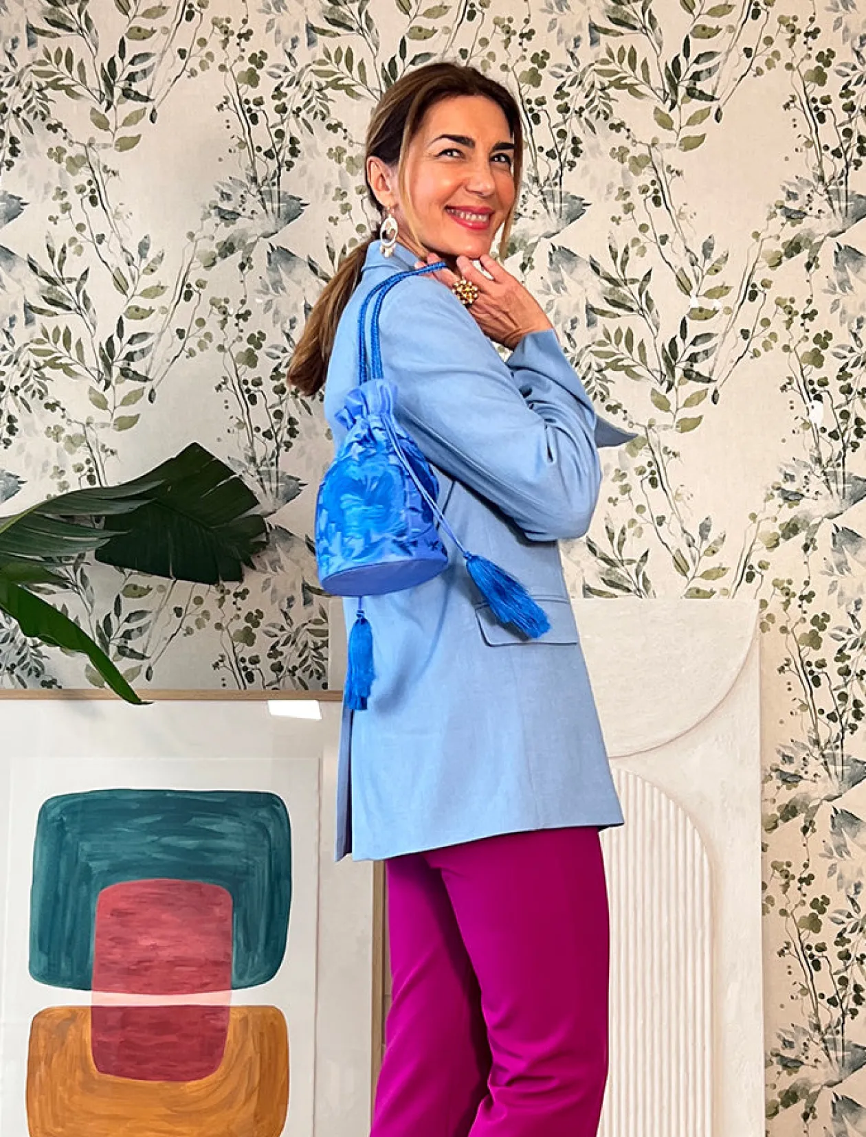 Bolso pochette seda bordada azul