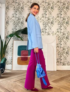 Bolso pochette seda bordada azul