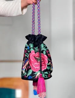 Bolso pochette seda bordada negro