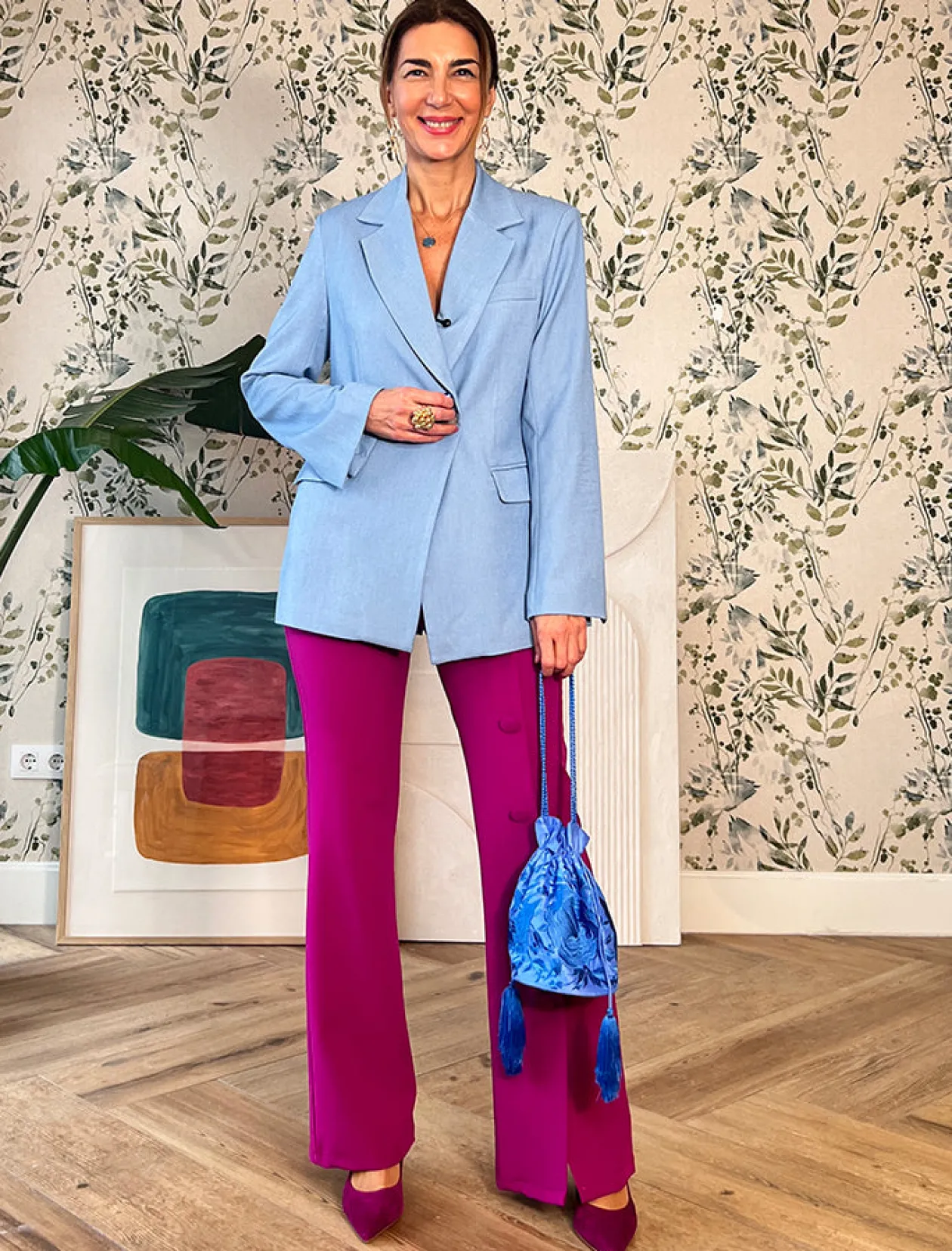 Bolso pochette seda bordada azul
