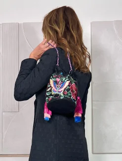 Bolso pochette seda bordada negro