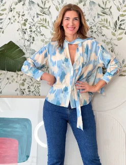 Camisa de viscosa Alejandra celeste