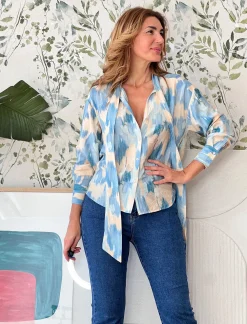 Camisa de viscosa Alejandra celeste