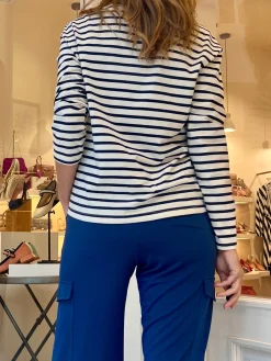 Camiseta marinera muy chic beige marino