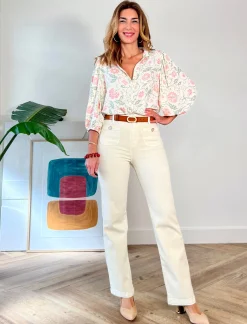 Jeans botones chic beige