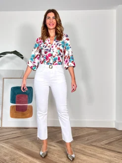 Jeans flare bolsillos trenzado blanco