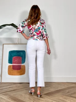 Jeans flare bolsillos trenzado blanco