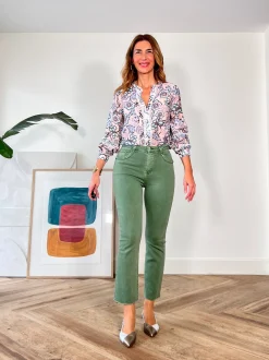 Jeans flare bolsillos trenzado verde