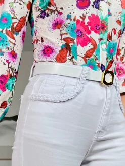 Jeans flare bolsillos trenzado blanco
