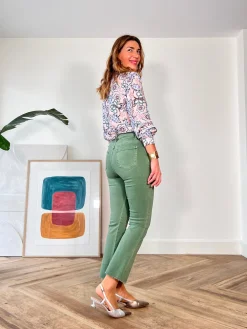 Jeans flare bolsillos trenzado verde