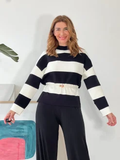 Jersey de rayas blancas y negras de punto de verano