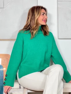 Jersey suave de botones verde