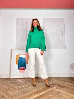 Jersey suave de botones verde