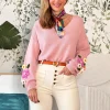 Pull bordado spring chic rosa