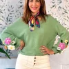 Pull bordado Spring chic verde