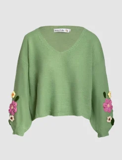 Pull bordado Spring chic verde