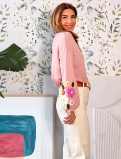 Pull bordado spring chic rosa