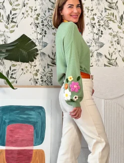 Pull bordado Spring chic verde
